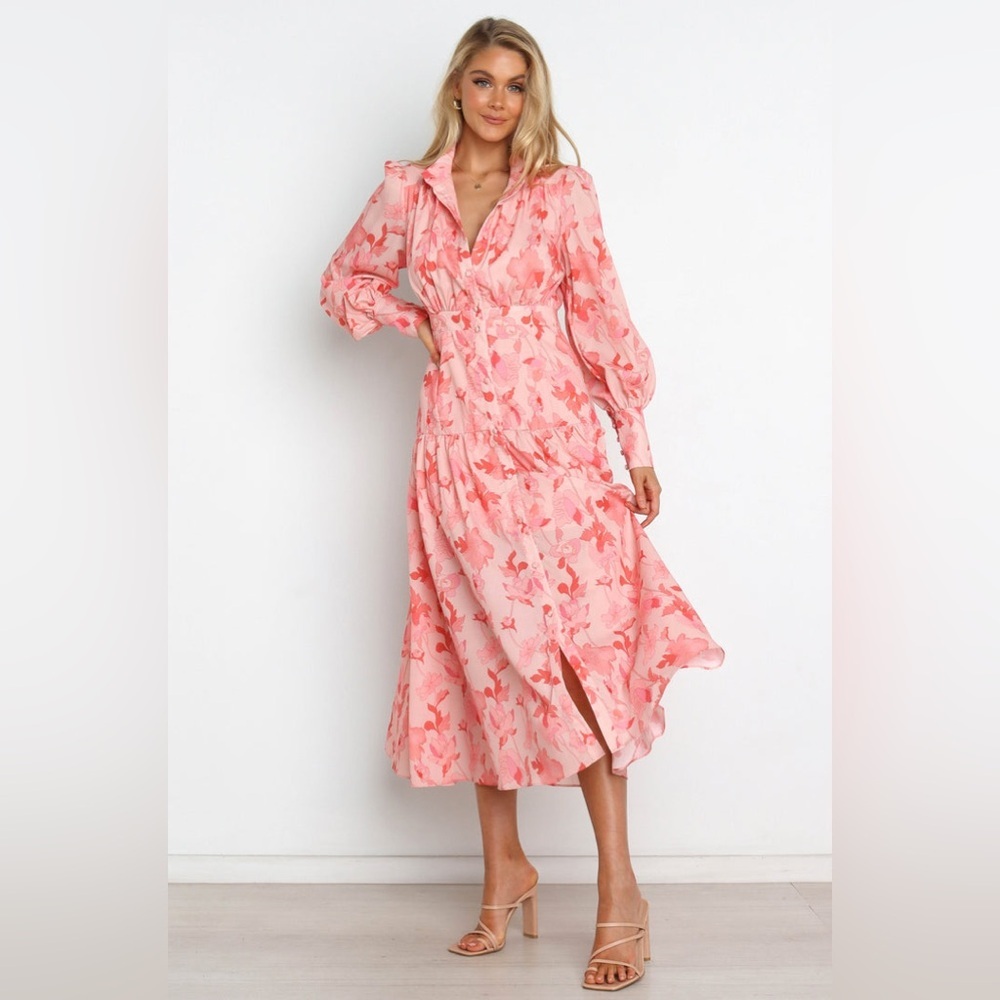 Petal & pup floral long sleeve button front midi dress nwot - Picture 2 of 5
